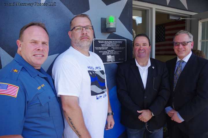 Bogota Police Chief Daniel Maye, Brothers Before Others President Michael Burke, Mayor Chris Keleman, Councilman John Mitchell