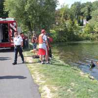 <p>Yorktown Fire Department&#x27;s dive team starts the search.</p>