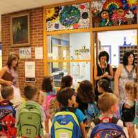 <p>New students are greeted on the first day of classes in the Lakeland Central School District.</p>