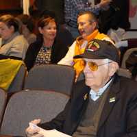 <p>Alex Boboc, 84, of Westport, awaits the start of Veterans Day services at Westport Town Hall. He is a veteran of the Korean War, and his brother John served in World War II.</p>