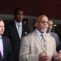 <p>The Rev. Lindsay E. Curtis addresses the media during a press conference in which faith leaders called upon Connecticut&#x27;s legislators to act on revising the state&#x27;s formula for allocating education funding.</p>