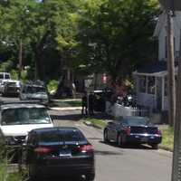 <p>Detectives are on the scene of a shooting Sunday on Kossuth Street in Norwalk.</p>