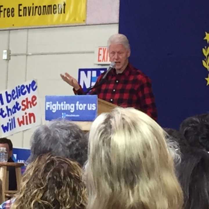 Chappaqua resident Bill Clinton campaign for his wife, Democratic presidential contender Hillary Clinton, in Milton, New Hampshire.