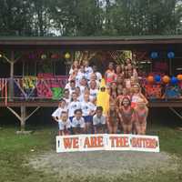 <p>Danbury’s cheerleaders display hometown pride while at a cheerleading camp in Pennsylvania.</p>