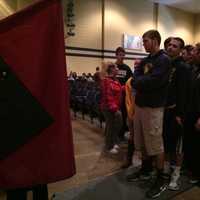 <p>Saddle Brook students await their turn to vote Tuesday, Oct. 20.</p>