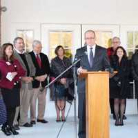 <p>Nick Lundgren, deputy commission of Connecticut&#x27;s Department of Housing, offers remarks at ribbon cutting ceremonies for Wilton Commons Congregate.</p>