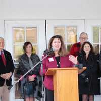 <p>Renee Dobos, CEO of Mutual Housing Association of Southwestern Connecticut, speaks at the ribbon cutting ceremony for Wilton Commons Congregate. MHA was a partner in the project.</p>