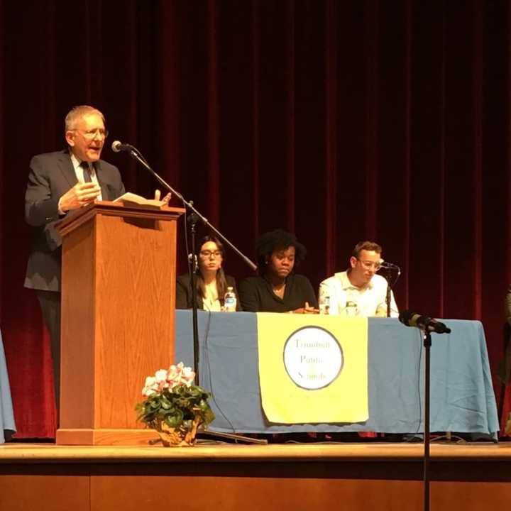 School Superintendent Gary Cialfi hosts a forum at Trumbull High School