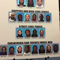 <p>A board depicts the hierarchy of a car trafficking ring Wednesday, Oct. 28. </p>