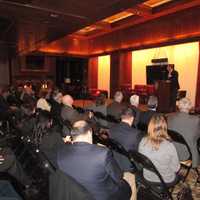 <p>Jim Tedesco speaks to crowd of mayors at the Bergen County Economic Development Conference at Metlife Stadium.</p>