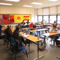<p>Students work on their laptops during a "virtual day" at Northern Valley Regional High School Demarest.</p>
