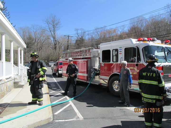 Firefighters battle the blaze at Mahopac National Bank on Route 6N.