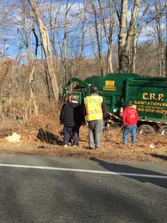 Sanitation Truck Goes Off The Road In Briarcliff