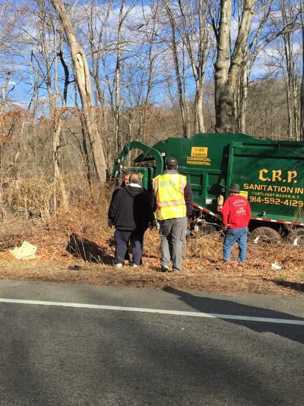 Sanitation Truck Goes Off The Road In Briarcliff