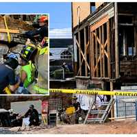 <p>The heroes extricate the trapped victim at the Union Avenue construction site in East Rutherford on Saturday, Oct. 28.</p>