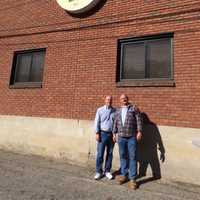 <p>David and Stephen Mullany outside their Wiffle Ball factory in Shelton, Conn.</p>