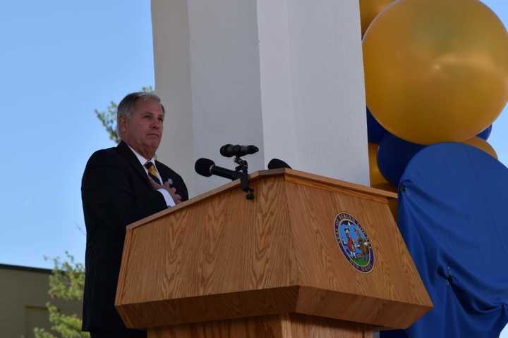 Bergen County Executive James J. Tedesco III speaks at the ceremony in Paramus.