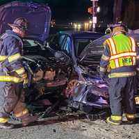 <p>Ho-Ho-Kus firefighters at scene of collision at Sheridan Avenue and Hollywood Avenue.</p>