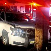 <p>The collision sent the SUV crashing head-on into a utility pole.</p>