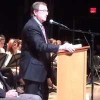 <p>Brookfield Police Chief Robin Montgomery delivers the keynote speech at the 2015 Trumbull Veterans Day ceremony.</p>