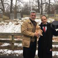 <p>Connecticut&#x27;s Beardsley Zoo Director Gregg Dancho, left, and Bridgeport Mayor Joe Ganim pose with Beardsley Bart, the city&#x27;s own prognosticating prairie dog.</p>