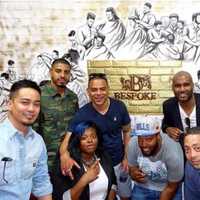 <p>Babers who got their start at Cut Creations reunited at BeSpoke with Perrin, back row, second from right.</p>