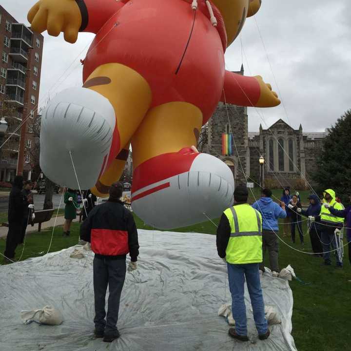 Join the crowds to watch as the balloons are inflated Saturday afternoon for the Sunday parade in Stamford.