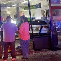 <p>The Infiniti plowed into the Prestige Furniture store in the Elmwood Park Shopping Center on Broadway (Route 4).</p>