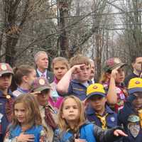 <p>Dozens of scouts helped lead the Pledge of Allegiance on Wednesday during a Veterans Day Ceremony outside Wappinger Town Hall. </p>