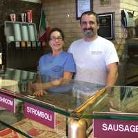 <p>Owner Jerry Gencarelli, at right, at Frank&#x27;s Pizza in Saddle Brook.</p>