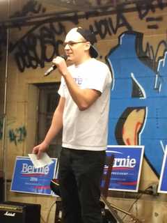 Bernie Sanders Fans From Stratford Rally At Skate Shop