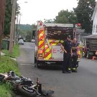 <p>Police, fire and ambulance all responded to the scene of the car vs. motorcycle crash on Town Hill Avenue in Danbury late Tuesday morning.</p>