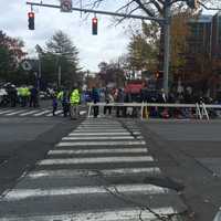 <p>The crowd is much smaller than usual along the route just before the Stamford parade steps off on Sunday afternoon.</p>