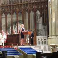 <p>Catherine Plunkett speaking at her mother, Tarrytown native Caryl Plunkett&#x27;s funeral.</p>