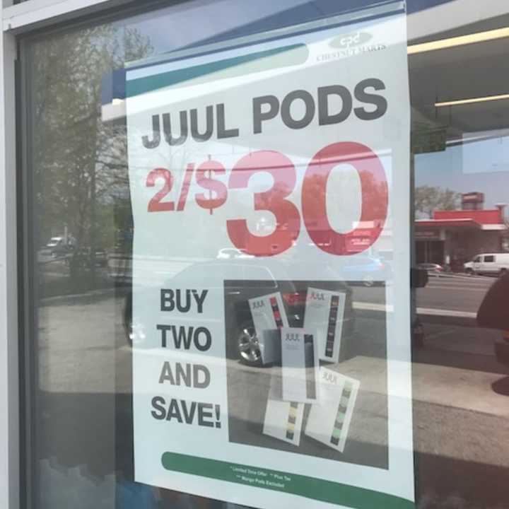 Westchester County has upped the age for buying tobacco and &quot;vape&quot; products to 21. A pod of JUUL contains an amount of nicotine equal to an entire pack of conventional cigarettes. The e-cig is a popular sales item at many area gas stations and delis.