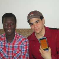 <p>Xavier Mendez and Filipe Fonseca of Mount Vernon show off their mobile app.</p>