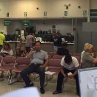 <p>People standing outside in the heat at the Wallington motor vehicle office can see empty seats through the window.</p>