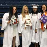 <p>Briarcliff High School&#x27;s Class of 2018 graduates tipped their commencement caps to note the colleges they are attending in the fall. From left to right, are: Jill Reiner, Gabriella Lo Bello, Leila Miller, Kala Herh and Alexandra Steinberg.</p>