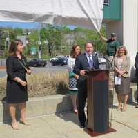 <p>Westchester County Executive Rob Astorino announcing the kick off of &quot;Bicycle Sundays&quot; before the Parks Foundation revealed the new logo.</p>