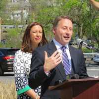 <p>Westchester County Executive Rob Astorino announcing the kick off of "Bicycle Sundays" before the Parks Foundation revealed the new logo.</p>