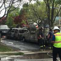 <p>A fire at 36 Byrne Street in Hackensack destroyed two vehicles.</p>