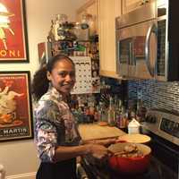 <p>Linda Celese Sims in her New Rochelle kitchen.</p>