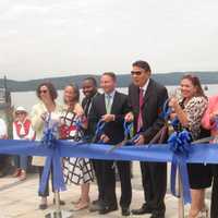 <p>Officials cut the ribbon at Harbor Square in Ossining.</p>