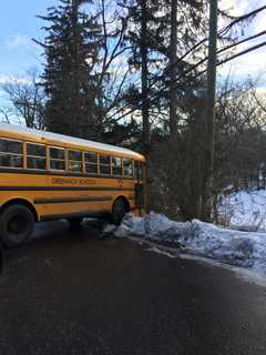 School Bus Nearly Slides Of Road At Icy Intersection In Greenwich