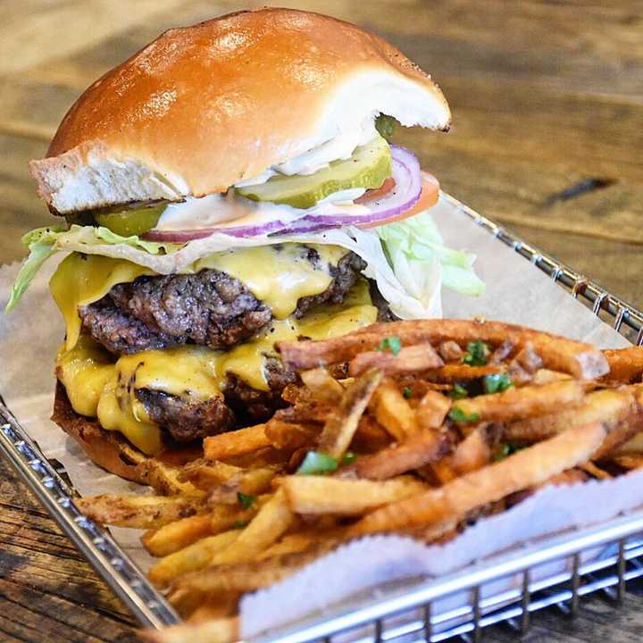 Double cheeseburger and fries from Bing&#x27;s Burgers in Fort Lee.