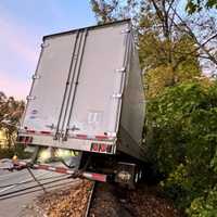 <p>Westbound Route 46 in Palisades Park was closed past sunrise before the rig was towed out and then away.</p>