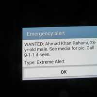 <p>An &quot;Extreme Alert&quot; issued on cell phones in the New York-New Jersey area at 7:54 a.m. on Monday.</p>