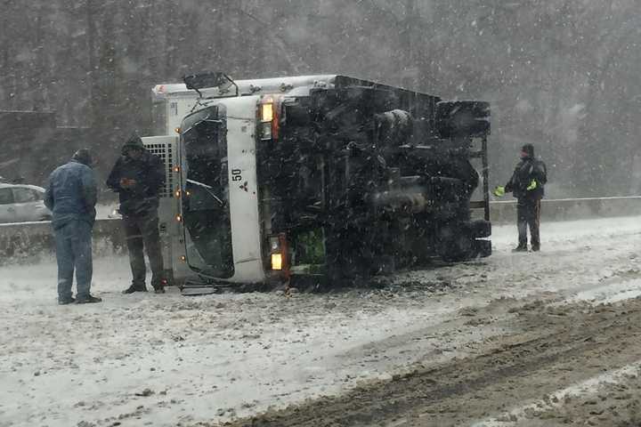 Occupants OK After Truck Tips On Snowy Route 17 In Saddle RIver