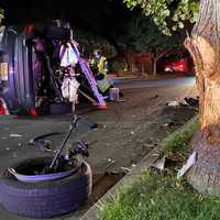 <p>The vehicle slammed into a tree and rolled onto its side near the intersection of Linwood Avenue and North Walnut Street in Ridgewood.</p>