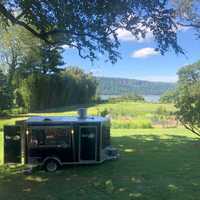 <p>It costs about $17,000 apiece to buy and customize the motorcycle trailers, like this one used for private parties.</p>